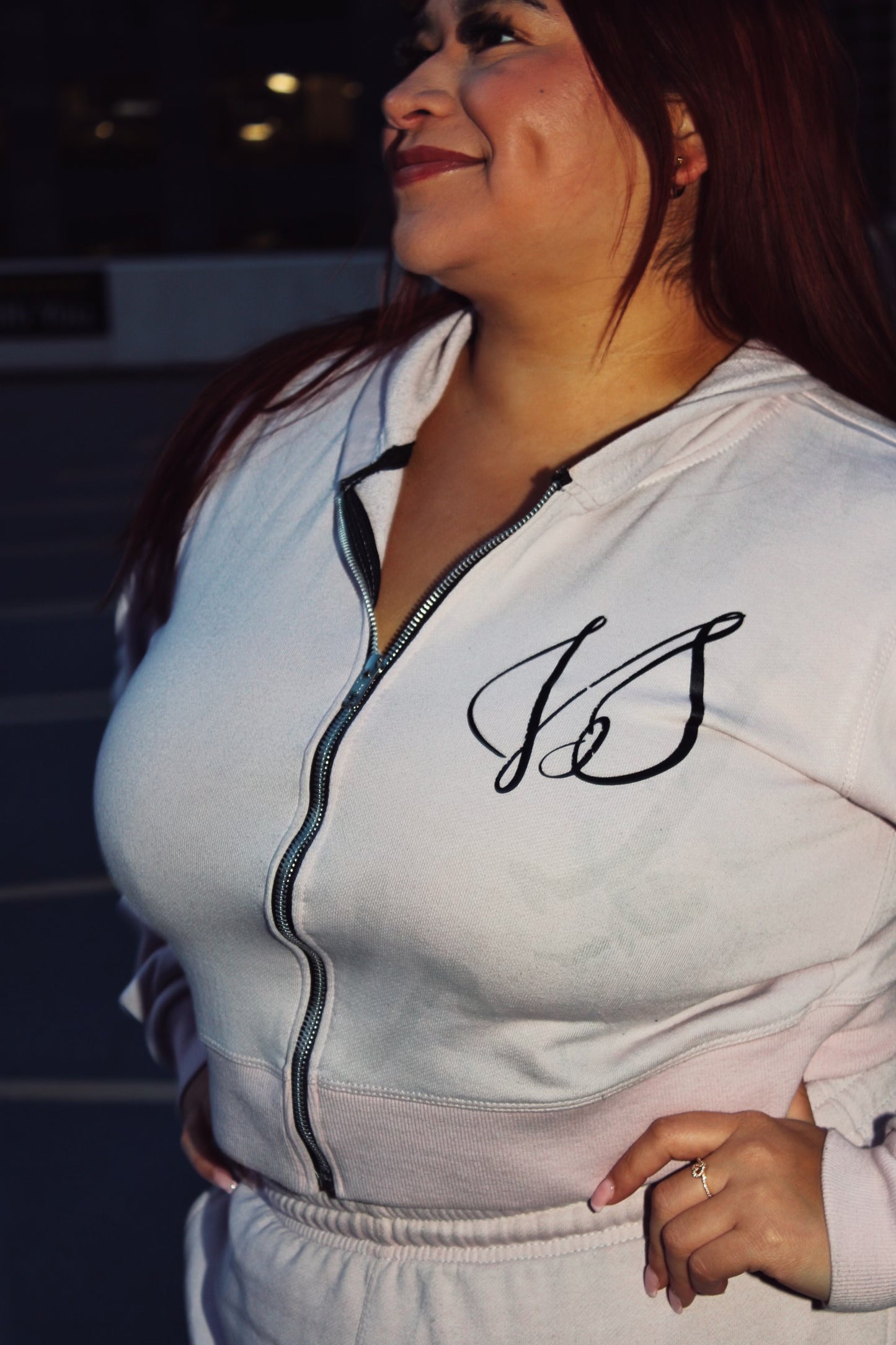 Pink Rhinestones Sculpted Zip Up